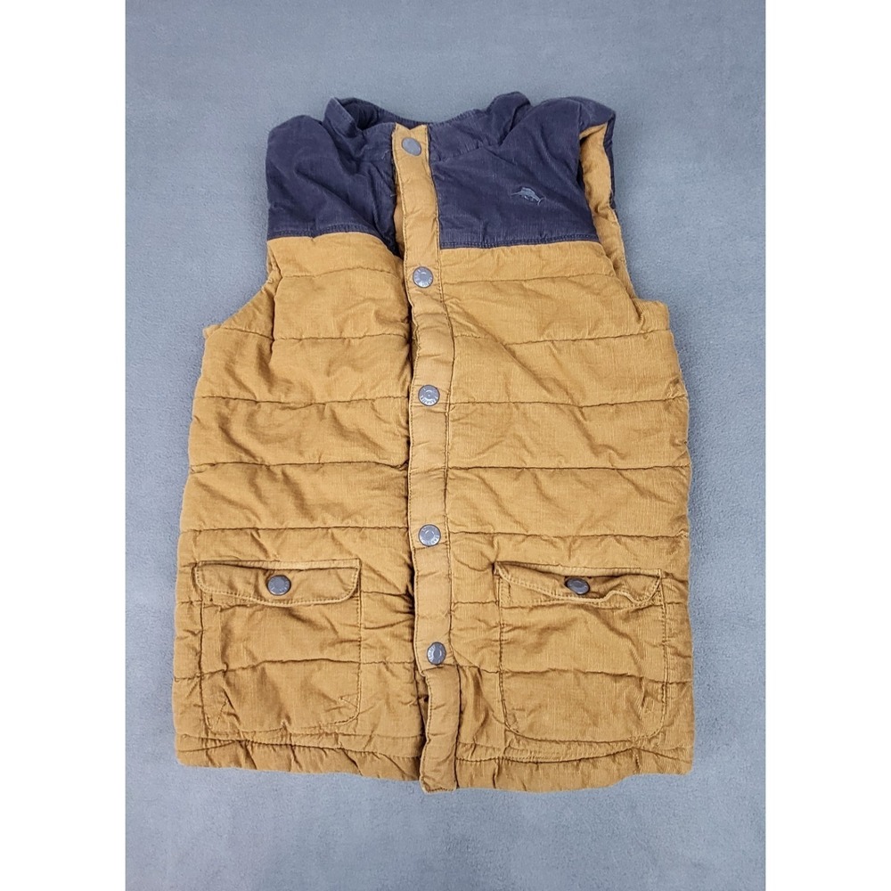 Tommy Bahama Boys Puffer Vest Mustard Yellow Corduroy Kids Size S 10/12 Quilted